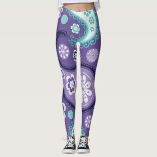 Lila Blommigt Paisley Roligt Leggings