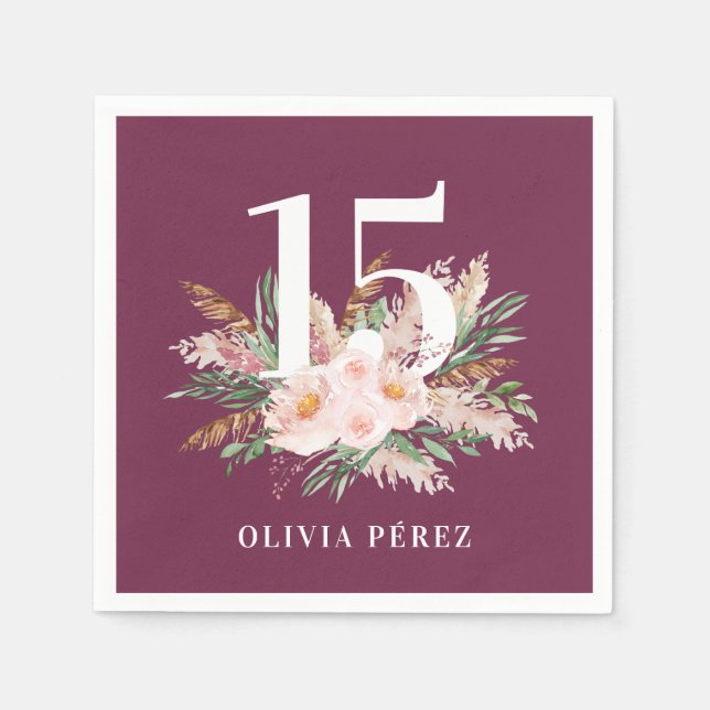 Lila blommigt  pampas grodd, modern födelsedag pappersservett (Framsidan)