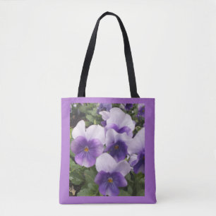 Lila Blommigt Pansies Flowers Tote Tygkasse