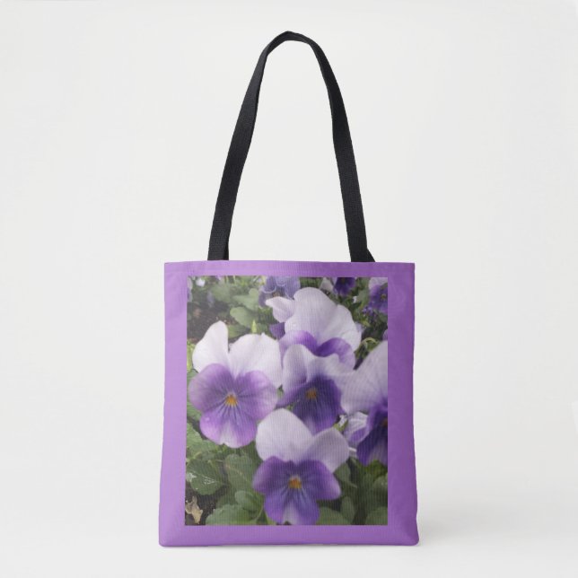 Lila Blommigt Pansies Flowers Tote Tygkasse (Framsida)