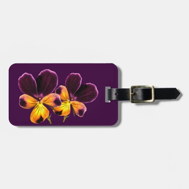 Lila Blommigt Pansy Flowers Luggage Tag Bagagebricka (Horisontell Framsida)