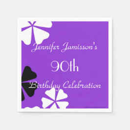 Lila Blommigt Pappra blöjor, 90:e Födelsedagsfest Pappersservett