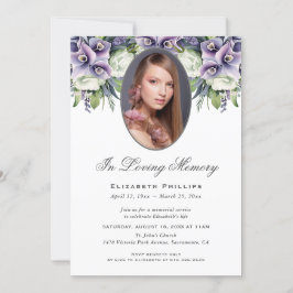 Lila Blommigt Photo Memorial Service Funeral Inbjudningar