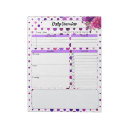 Lila Blommigt Polka dots _ Daglig översikt Anteckningsblock