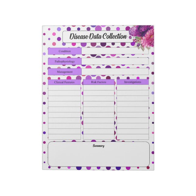 Lila Blommigt Polka dots _ Insamling av sjukdomsda Anteckningsblock (Roterad)