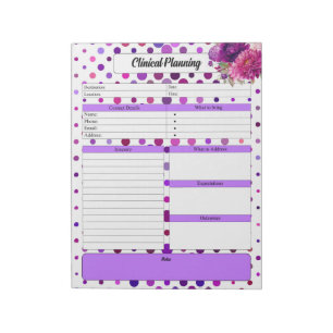 Lila Blommigt Polka dots _ Klinisk planering Anteckningsblock