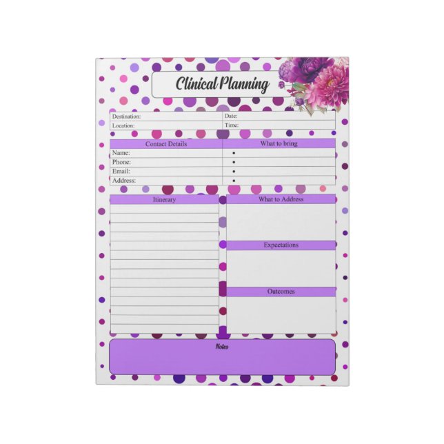 Lila Blommigt Polka dots _ Klinisk planering Anteckningsblock (Roterad)