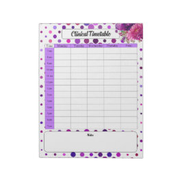 Lila Blommigt Polka dots _ Klinisk tidtabell Anteckningsblock