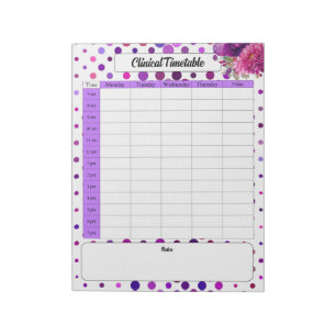 Lila Blommigt Polka dots _ Klinisk tidtabell Anteckningsblock