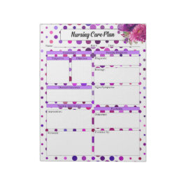 Lila Blommigt Polka dots _ Sjukvårdsplan Anteckningsblock