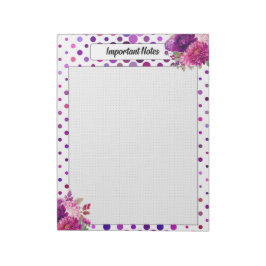 Lila Blommigt Polka dots _ Viktiga anteckningar Anteckningsblock
