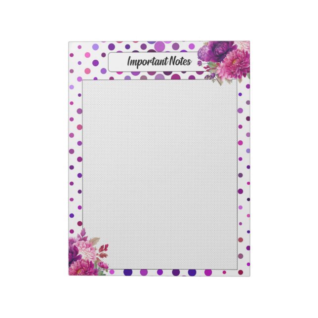 Lila Blommigt Polka dots _ Viktiga anteckningar Anteckningsblock (Roterad)
