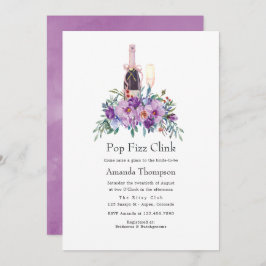Lila Blommigt Pop Fizz Clink Möhippa Inbjudningar