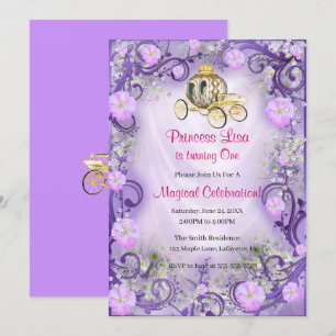 Lila Blommigt Princess Enchanted 1st Birthday Inbjudningar
