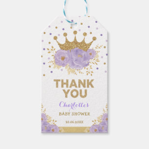 Lila Blommigt Princess Krona Shower Birthday Presentetikett