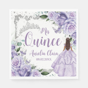 Lila Blommigt Princess Silver Quinceañera 16 15 Pappersservett