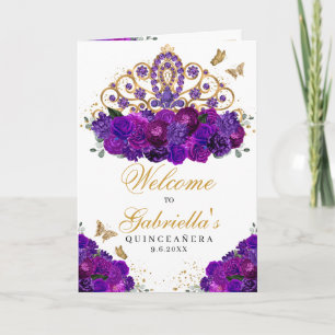 Lila Blommigt Princess Tiara Quinceanera Program
