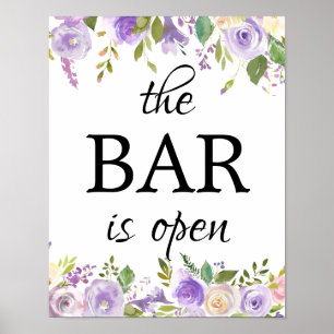 Lila Blommigt Pub är Open Bröllop Pub-tecken Poster