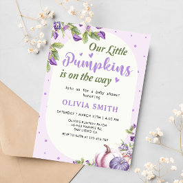 Lila Blommigt Pumpkin Fall Baby Shower Inbjudningar