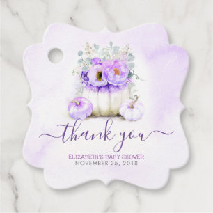 Lila Blommigt Pumpkins Baby Shower Tack Gåvor Etiketter