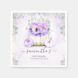 Lila Blommigt Pumpkins Fall Baby Shower Pappersservett