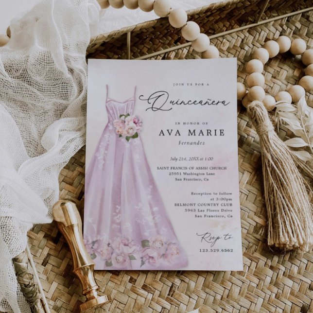 Lila Blommigt Quinceañera Birthday Photo Inbjudningar (Skapare uppladdad)