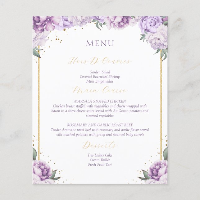Lila Blommigt Quinceañera Budget Friendly Menu (Framsida)