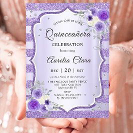 Lila Blommigt Quinceanera-födelsedag Inbjudningar