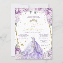 Lila Blommigt Quinceañera-inbjudan på spanska