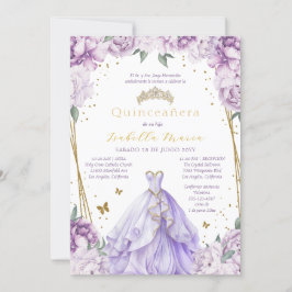 Lila Blommigt Quinceañera-inbjudan på spanska Inbjudningar