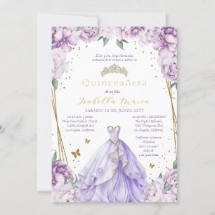 Lila Blommigt Quinceañera-inbjudan på spanska Inbjudningar