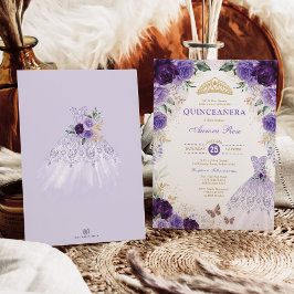 Lila Blommigt Quinceañera Mis Quince 15:e födelsed Inbjudningar