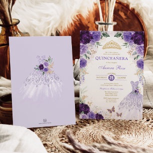 Lila Blommigt Quinceañera Mis Quince 15:e födelsed Inbjudningar