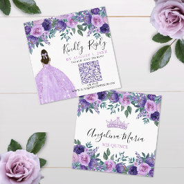 Lila Blommigt Quinceanera QR Code OSA Tilläggskort