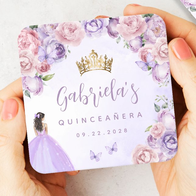 Lila  Blommigt Quinceañera Underlägg Papper Kvadrat (Skapare uppladdad)