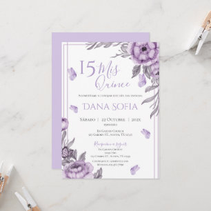 Lila Blommigt Quincenera-inbjudan Spanska Inbjudningar