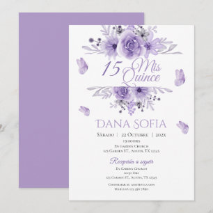 Lila Blommigt Quincenera-inbjudan Spanska Inbjudningar