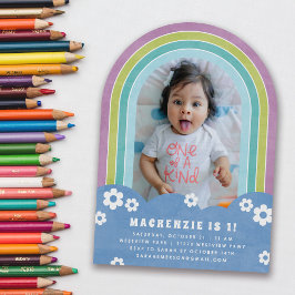 Lila Blommigt Rainbow Barn Birthday-inbjudan Inbjudningar