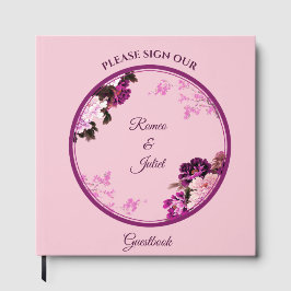 Lila Blommigt Ring Bröllop Guest Bok