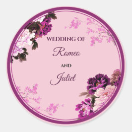 Lila Blommigt Ring Bröllop Round Stickers Runt Klistermärke