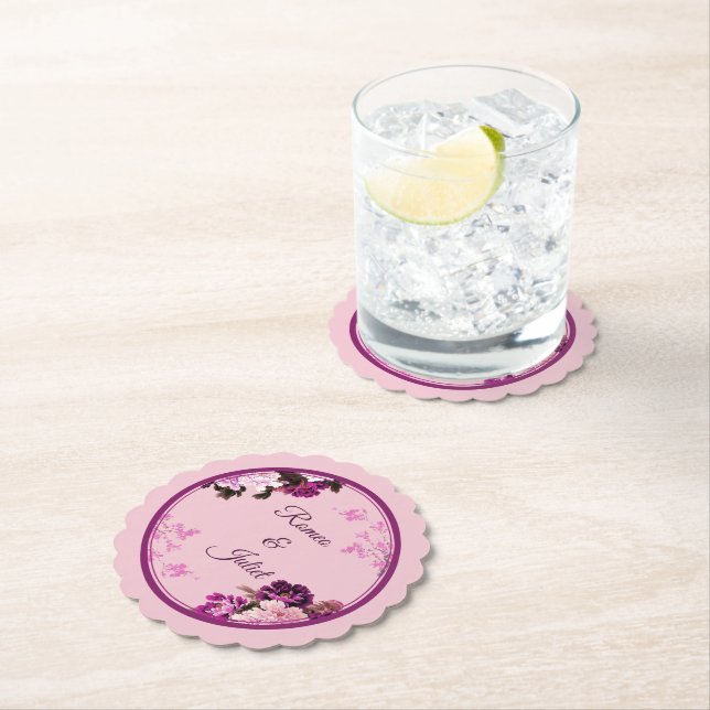 Lila Blommigt Ring Bröllop Underlägg Papper (Insitu)