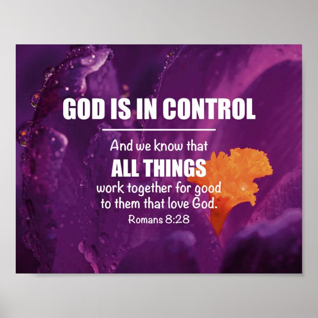 Lila Blommigt ROMANS 8:28 Christian Poster (Framsidan)