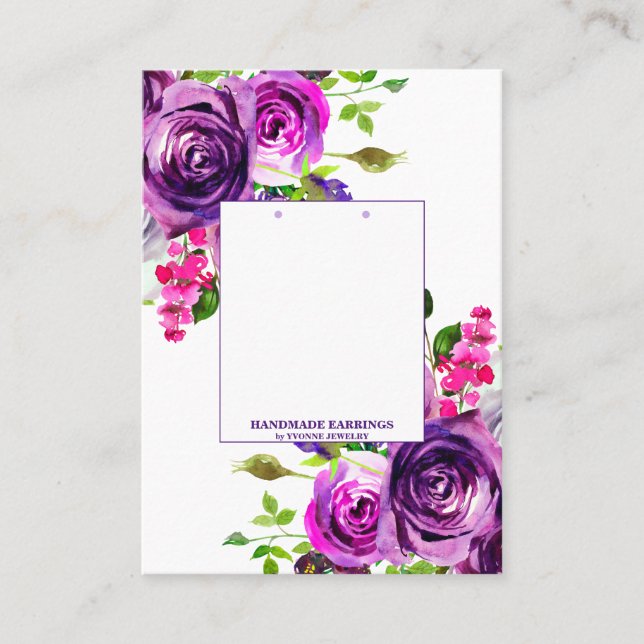 Lila Blommigt Romantic Earrings Visning Business Visitkort (Framsida)