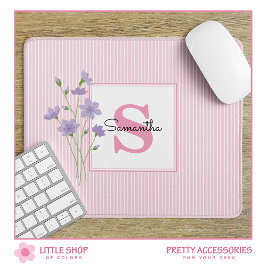 Lila Blommigt Rosa Rand Monogrammad Musmatta