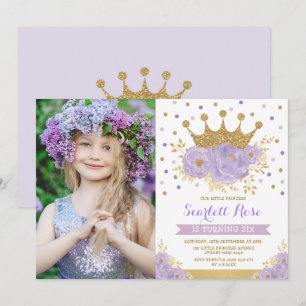 Lila Blommigt Royal Krona Princess Födelsedagsfest Inbjudningar