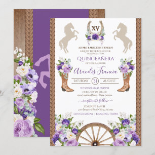 Lila Blommigt Rustic Western Charro Quinceanera Inbjudningar