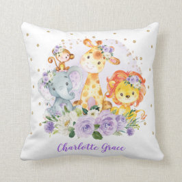 Lila Blommigt Safari Jungle Animals Girl Nursery Kudde