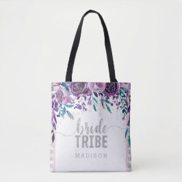 Lila Blommigt & Silver Confetti Bride Tribe Tygkasse
