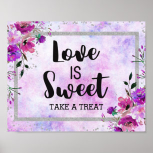 Lila Blommigt & Silver Confetti Kärlek är Sweet Poster