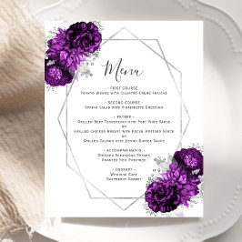 Lila Blommigt Silver Geometric Bröllop Menu